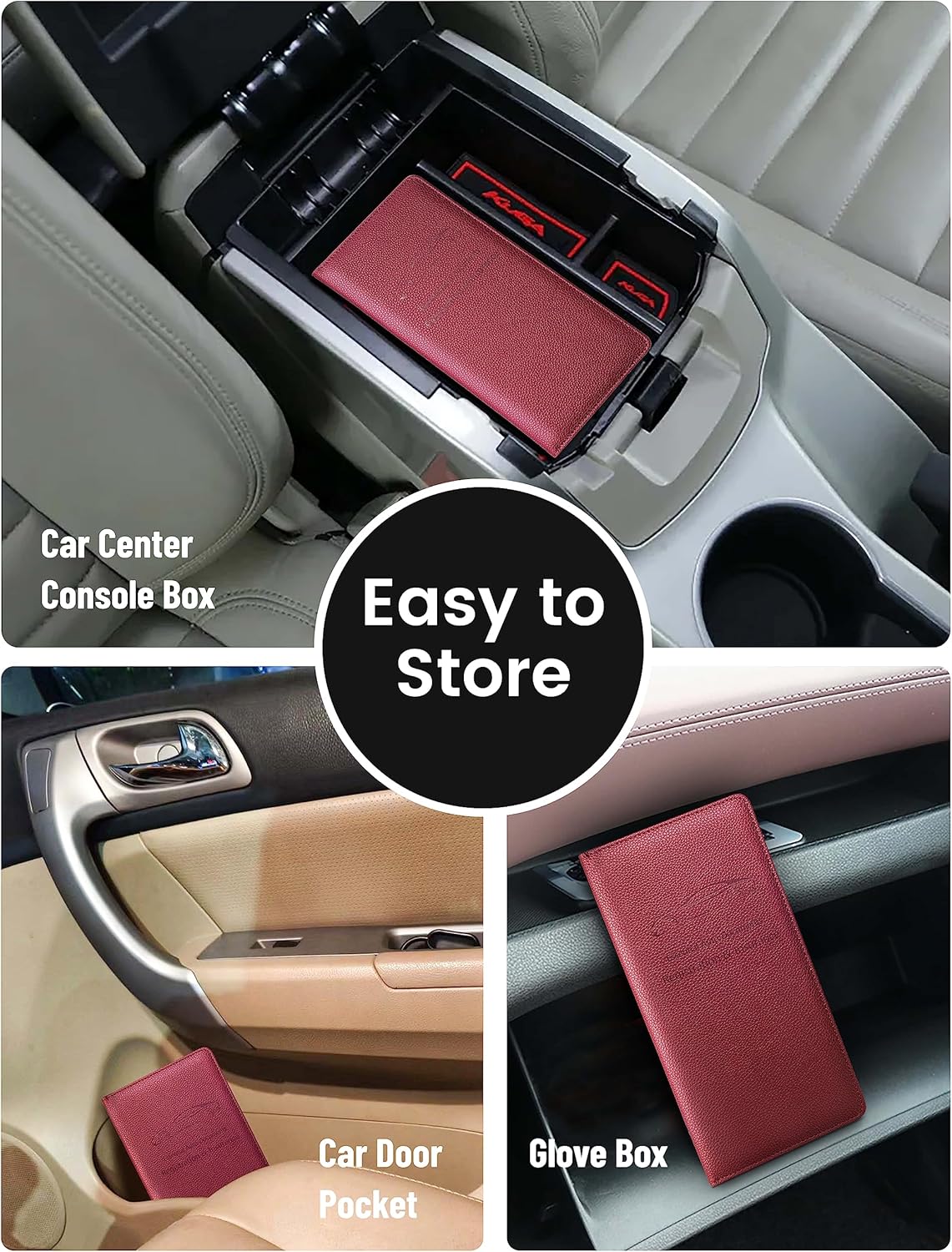 Yarnic Car Registration and Insurance Holder, Pu Leather Car Registration and Insurance Card Holder Car Document Holder for Cards, Essential Document, Driver License (Pink)