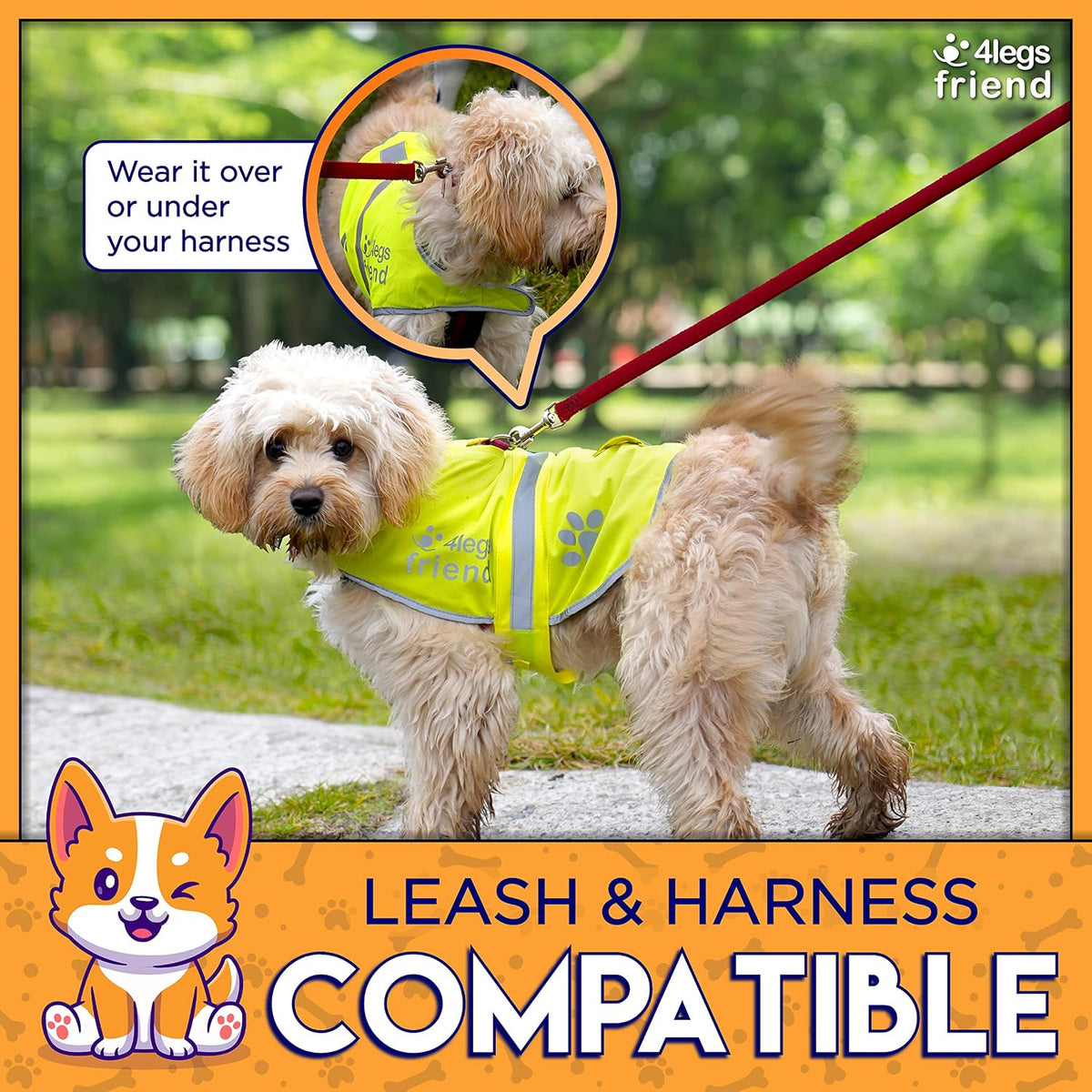 Safety Reflective Orange Vest - Side Release Buckles, High Visibility to Keep Your Dog Safe from Cars & Hunting Accidents