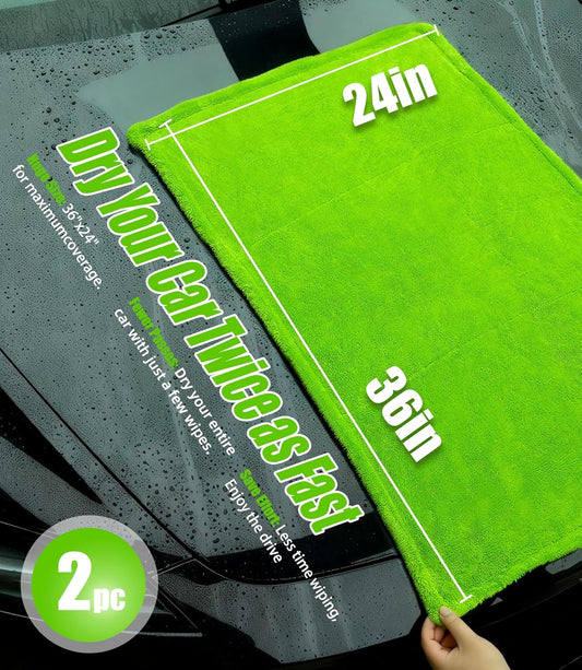 2-Pack Car Drying Towels 24x36 Inch 1300GSM, Twisted Loop Microfiber Cloth for Auto Detailing - Super Absorbent, Lint-Free & Streak-Free for SUV, Truck & Window (Gray-Green)