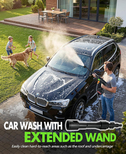 PoolLeader Cordless Car Washing Tool, Portable Vehicle Cleaner with 6-in-1 Nozzle & Foam Cannon, Battery Operated Cordless Car Wash Spray, Handheld Wash Machine for Car, Patio, Home - Lime Green