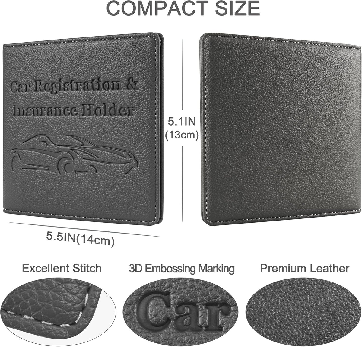 Car Registration and Insurance Holder, Premium PU Leather Vehicle Glove Box Car Organizer Men Women Wallet Accessories Case for ID, Driver's License - Blue