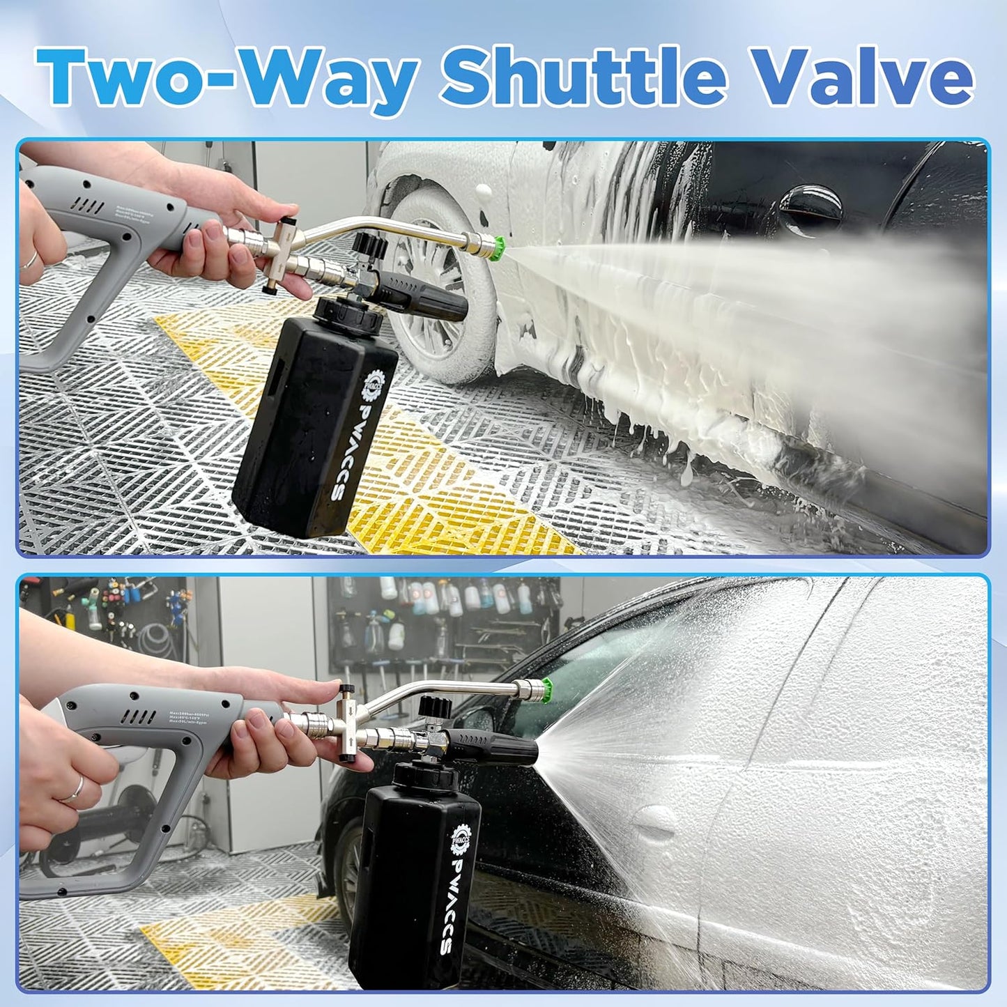 PWACCS Foam Cannon Dual Connector, Pressure Washer Car Wash Foam Gun, Short Power Washer Gun Kit with Dual-Connector Accessory, 1/4" Quick Connector, 1.5 Liter, 4000 PSI