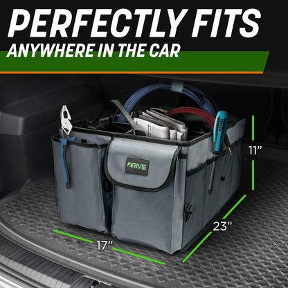 DRIVE - Car Trunk Organizer - Collapsible, Multi-Compartment Automotive SUV Car Organizer for Storage w/Adjustable Straps - Truck & Car Accessories for Women and Men - Black