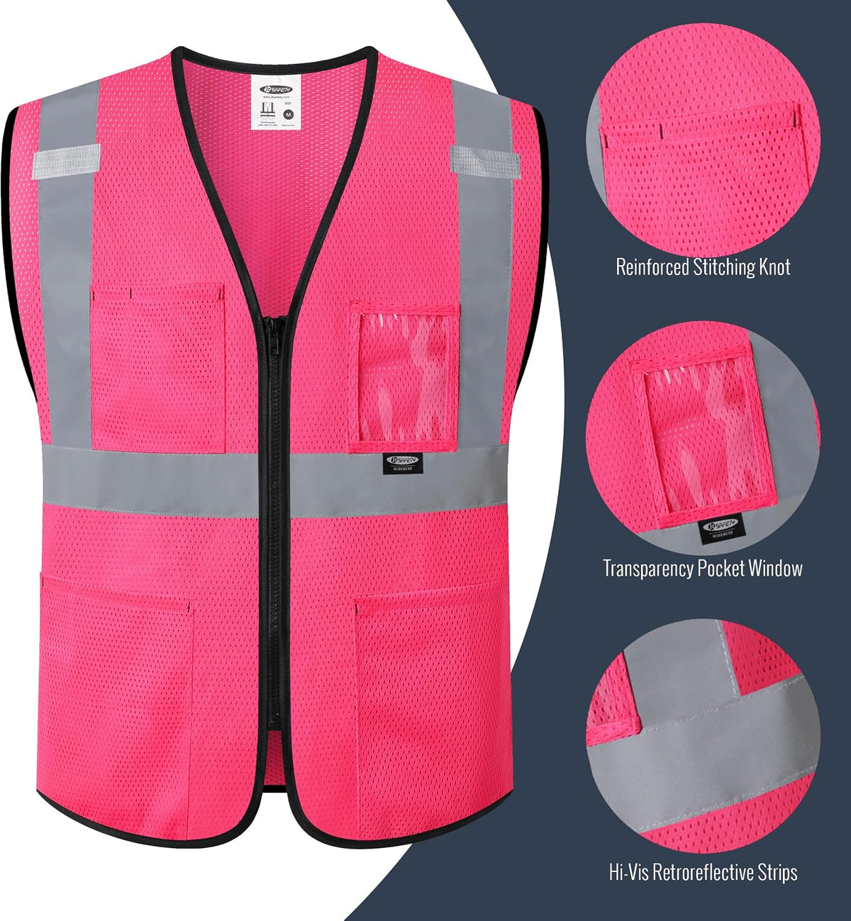 JKSafety Safety Vest for men women Hi Vis Vest with Pockets and Zipper High Visibility Meet ANSI Standard（BX310