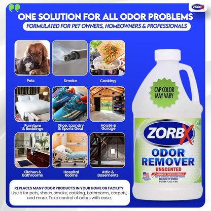 ZORBX Unscented Odor Eliminator for Strong Odor 16 Fl Oz - Used in Hospitals & Healthcare Facilities - Advanced Trusted Formula, Fast-Acting Odor Remover Spray for Dog, Cat, House & Carpet