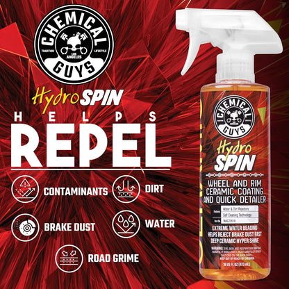 Chemical Guys HydroSpin Wheel & Rim Ceramic Coating and Quick Detailer Spray - 16 oz Spray Protects Wheels, Rims & Brake Parts with Hydrophobic Ceramic Shine - Safe for Cars, Trucks, SUVs, Motorcycles