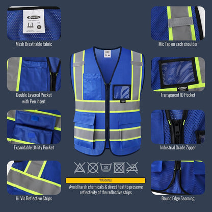 JKSafety Safety Vest for men women Hi Vis Reflective Vest with Pockets and Zipper High Visibility Meet ANSI Standard（BX320