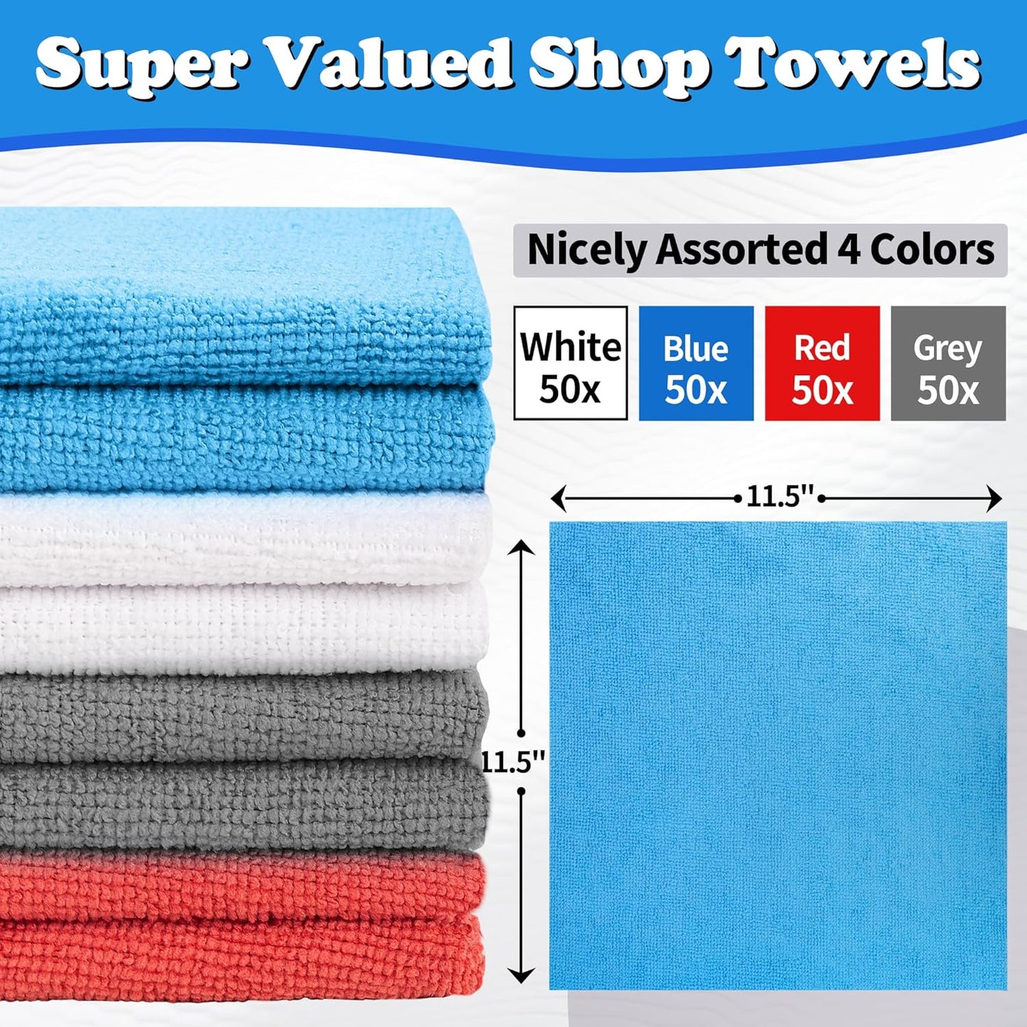 FIXSMITH Shop Towels, Pack of 200, Grey Microfiber Cleaning Cloth Bulk, Microfiber Towels for Cars, All-Purpose Absorbent Cleaning Rags, Dust Cloth for Automotive, Mechanic, Garage, 11.5 x 11.5 inch
