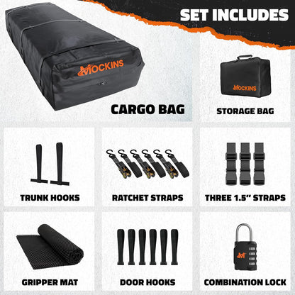 Mockins 35 Cu Ft XL All-Weather Car Rooftop Cargo Carrier Bag 80"x40"x19" | Vehicle Soft-Shell Carriers for Vehicles With or Without Roof Racks | Secure Luggage Bag for Car Roof Storage & Accessories