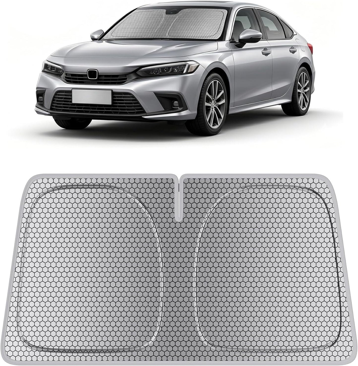 helloleiboo Graphene Car Windshield Sun Shade Car Sun Shade for Windshield with Heat Absorption Coating Foldable Design with UV Protection to Keep Your Car Interior Cooler Silver (X-Large-61 × 34 in)