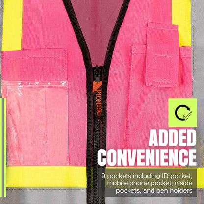 Pioneer Safety Vest for Women With Pockets - Hi-Vis Reflective Tape - For Construction