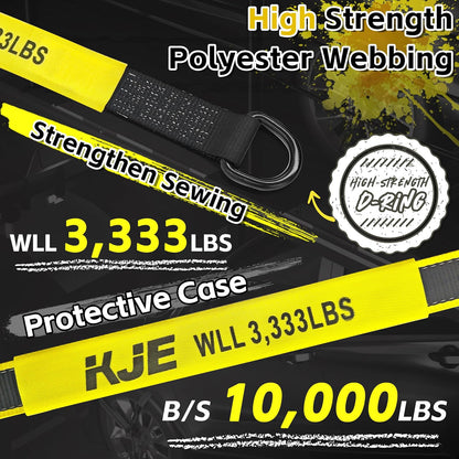 KJE 4 Pack Car Tie Down Straps for Trailers - Lasso Style Tire Ratchet Strap with J Finger Hooks - 2" x 10' 10,000LBS Break Strength - Wheel Straps for Hauling UTV, SUV, Truck, Any Cars