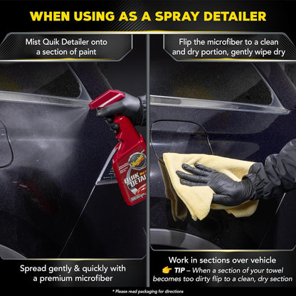 Meguiar's Quik Detailer Mist & Wipe - Easy to Use Car Spray Detailer Lifts Light Dust, Fingerprints, Smudges, and Fresh Contaminants - Perfect to Enhance Shine and Protection Between Washes, 16 Oz