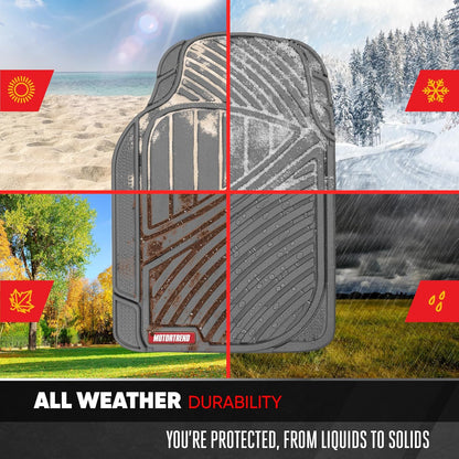 Motor Trend FlexTough Performance All Weather Rubber Car Mats with Cargo Liner - Full Set Front & Rear Floor Mats for Cars Truck SUV, Automotive Floor Mats (Black)