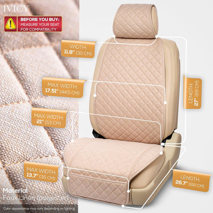IVICY Faux Linen Front Car Seat Cover – Non-Slip Bucket Seat Protector for Most Cars, SUVs, Vans & Trucks – 1 Seat Cover, Machine Washable, Side-Airbag Friendly, Light Beige