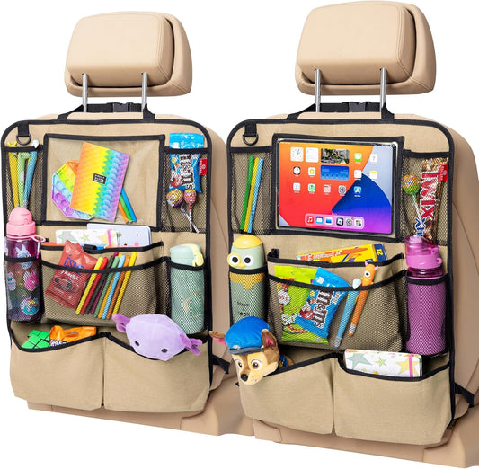 Helteko Backseat Car Organizer, Kick Mats Back Seat Protector with Touch Screen Tablet Holder, Organizer for Kids, Travel Accessories, Mat 9 Storage Pockets 2 Pack