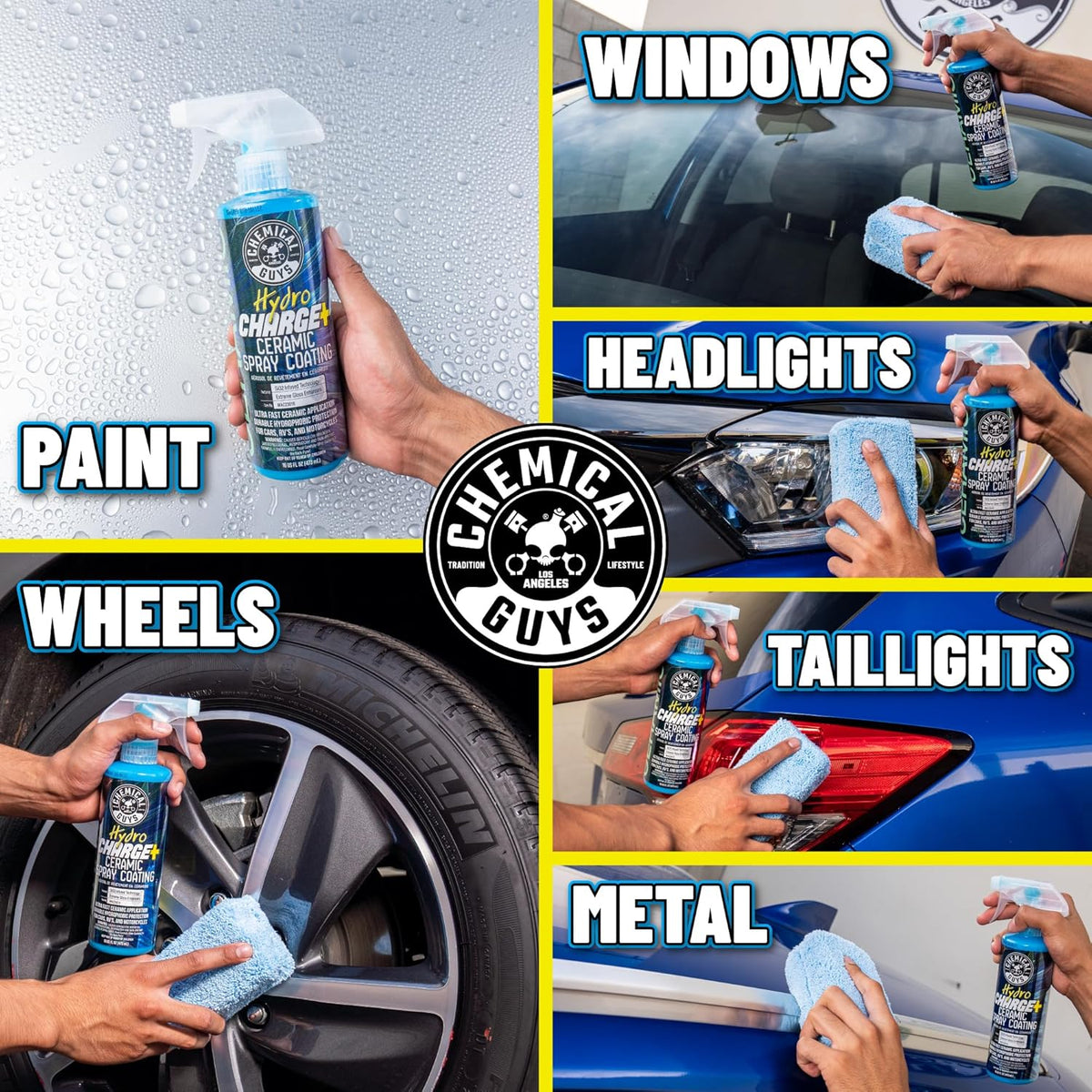 Chemical Guys Hydro Charge Ceramic Spray Coating 16 Fl Oz, with Monster Extreme Microfiber Towels (3 Pack) High Gloss Paint Protection Spray with Thick Plush Towels for Car Wash Drying and Detailing