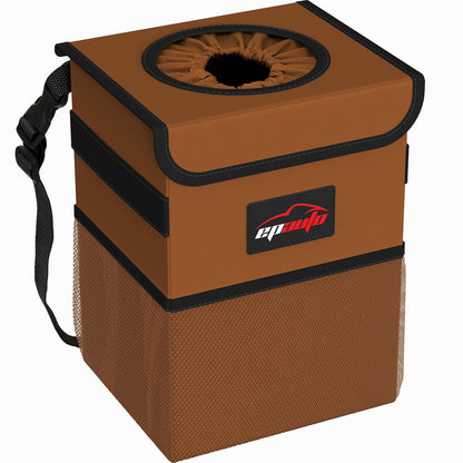 EPAuto Waterproof Car Trash Can with Lid and Storage Pockets, 2.5 Gallon, Black