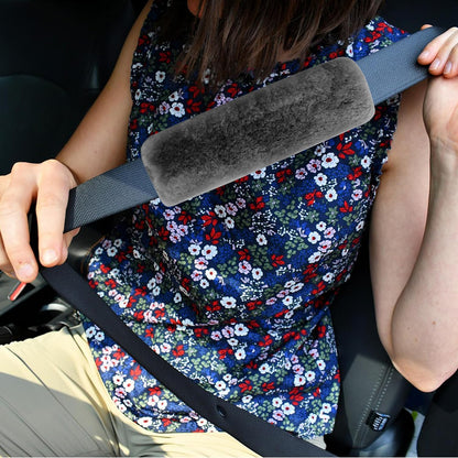 Amooca Soft Faux Fur Universal Fit Seatbelt Cover Car Truck SUV Airplane Seat Belt Shoulder Pad for Carmera Backpack Straps Neck Cushion Protector 2 Pack 10.5in Dark Gray