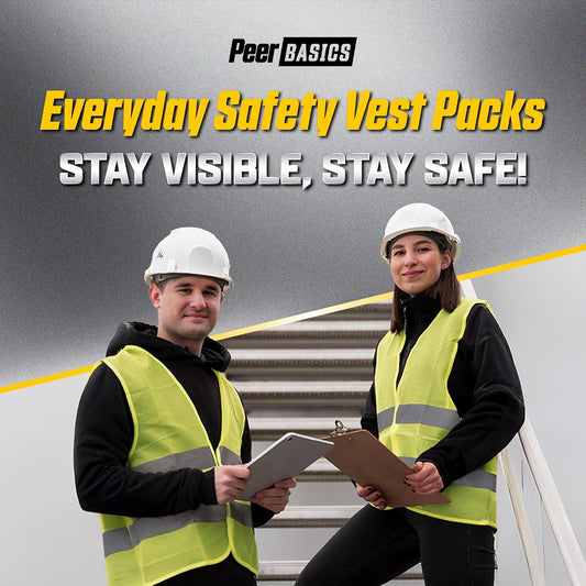PeerBasics Safety Vests 10 Pack - Yellow Reflective High Visibility, Hi Vis Silver Strip, Men Women, Work, Cycling, Runner, Surveyor, Volunteer, Crossing Guard, Road, Construction, Neon (Mesh, 10)