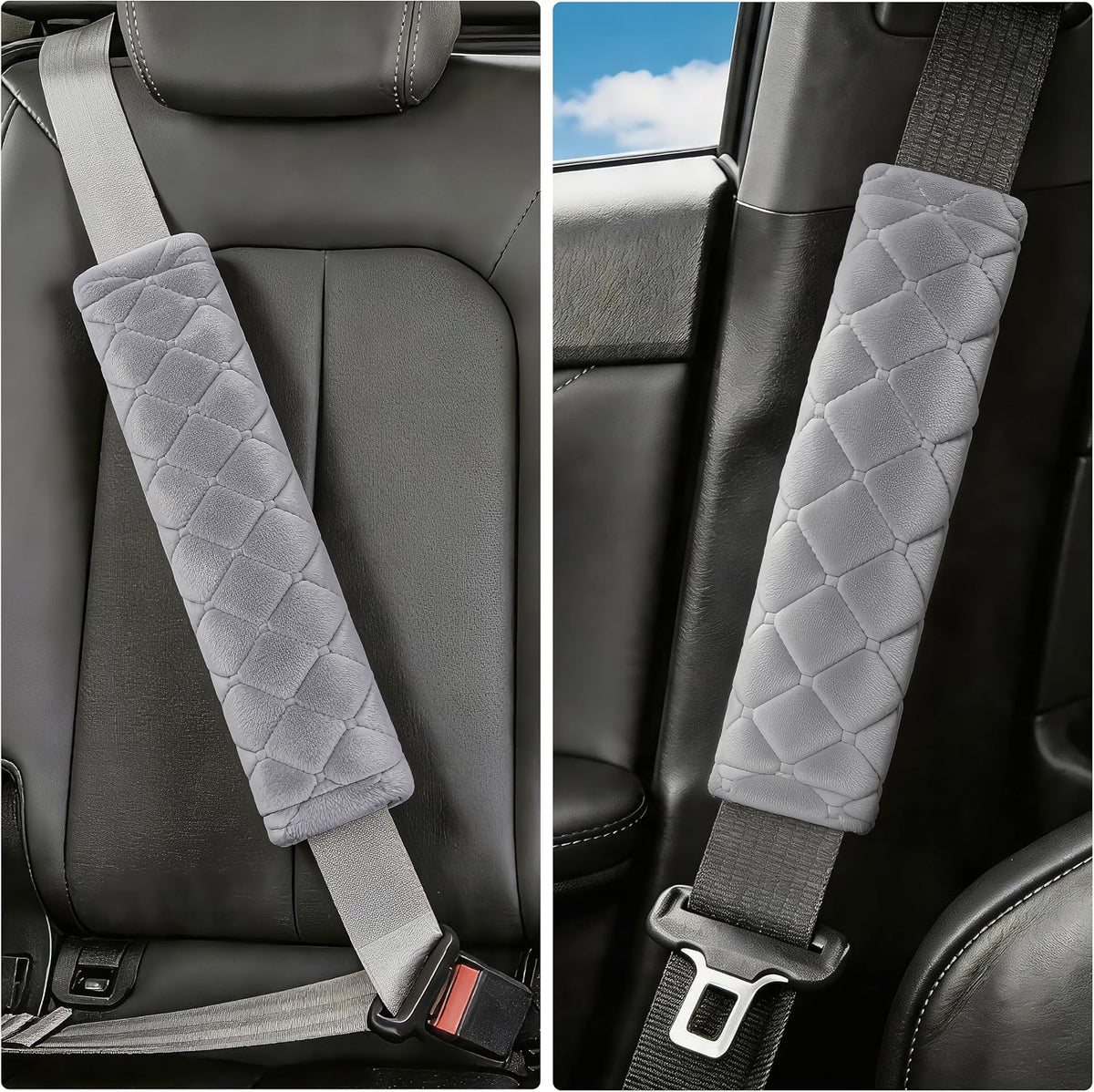 Amooca Soft Auto Seat Belt Cover Seatbelt Shoulder Pad 2 PCS for a More Comfortable Driving Compatible with All Cars and Backpack Black