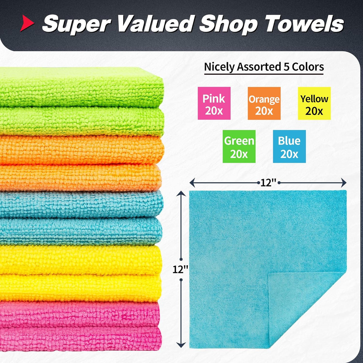 FIXSMITH Shop Towels, Pack of 200, Grey Microfiber Cleaning Cloth Bulk, Microfiber Towels for Cars, All-Purpose Absorbent Cleaning Rags, Dust Cloth for Automotive, Mechanic, Garage, 11.5 x 11.5 inch