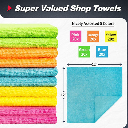 FIXSMITH Shop Towels, Pack of 200, Grey Microfiber Cleaning Cloth Bulk, Microfiber Towels for Cars, All-Purpose Absorbent Cleaning Rags, Dust Cloth for Automotive, Mechanic, Garage, 11.5 x 11.5 inch