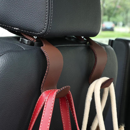 Amooca 4-Pack Car Headrest Hooks Vehicle Storage Organizer for Purses Handbags Groceries Backpack Coats –Holds 55lbs 360° Rotating Black