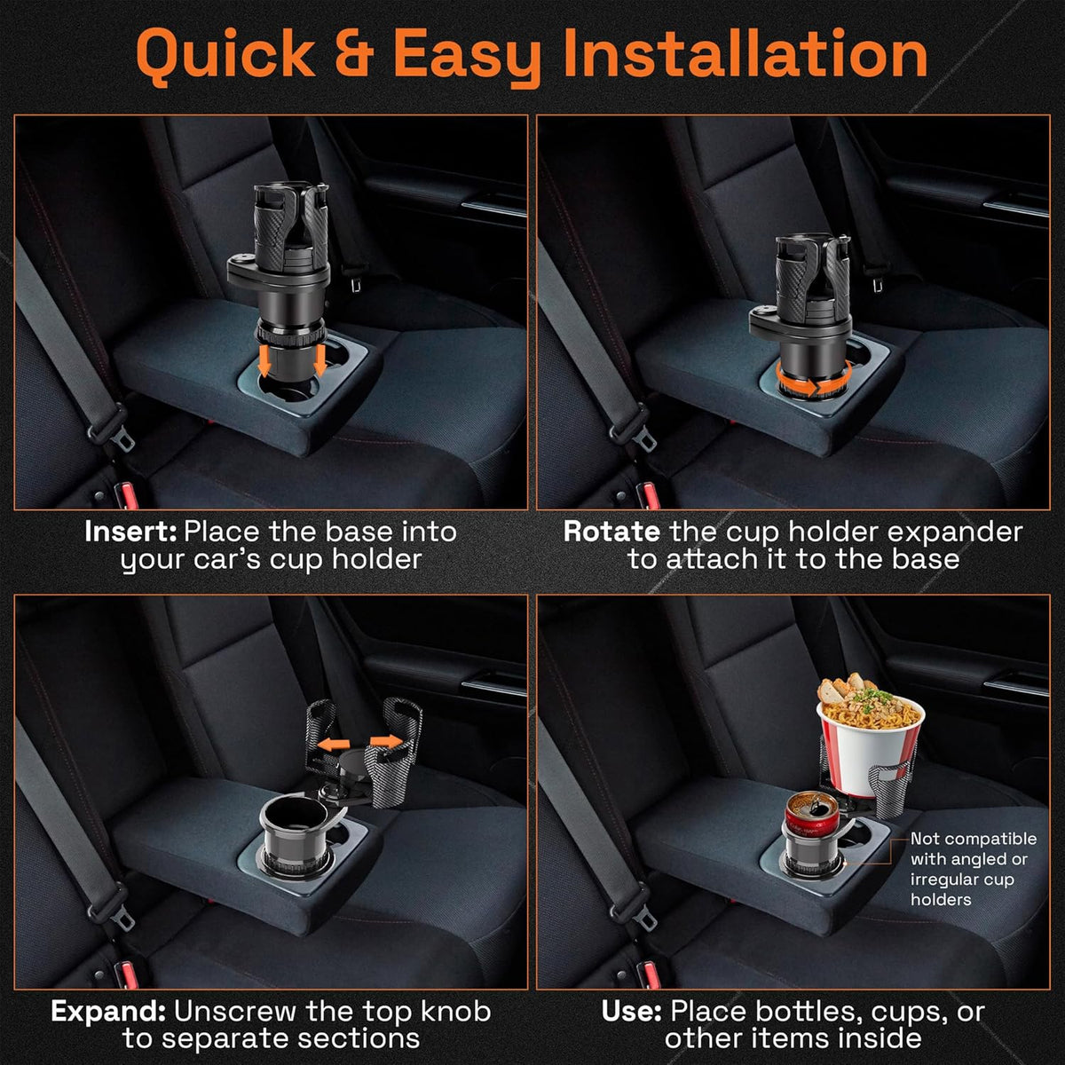 Car Cup Holder Expander 2 in 1, Expandable Cup Holder with Adjustable Base, The Upper Part Fits Yeti, Ramblers, Hydroflask, Other Large Bottles/Mugs, expandable to 3"-6.5"