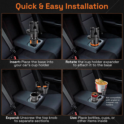 Car Cup Holder Expander 2 in 1, Expandable Cup Holder with Adjustable Base, The Upper Part Fits Yeti, Ramblers, Hydroflask, Other Large Bottles/Mugs, expandable to 3"-6.5"