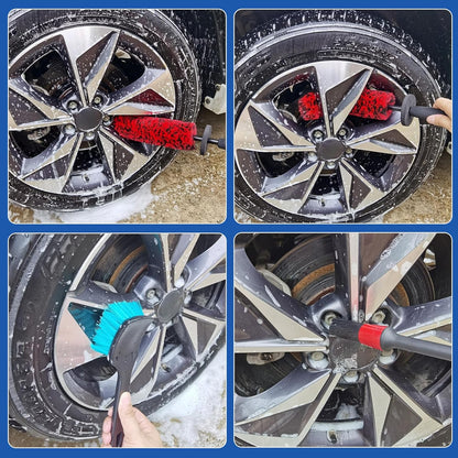 4 Pack Wheel Tire Cleaning Brush Kit Cars Motorcycles RVs Trucks Rim Hub Ultra Soft Microfiber No Spatter 360 Bendable Synthetic Woolies Wash Vehicles Bristle Set