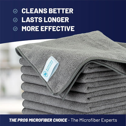Microfiber Wholesale MW Pro 16x16 Auto Detailing Towels - Plush Car Drying Cloths for Wax Removal, Interiors & Body Shops - Scratch Free (Black, 12-Pack)