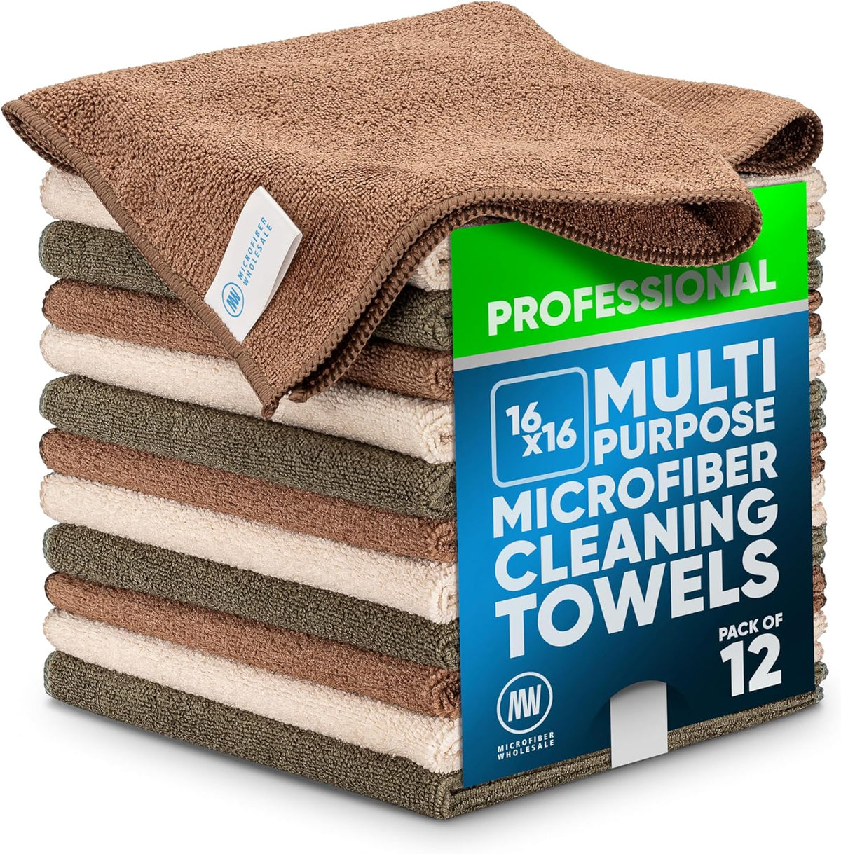 Microfiber Wholesale MW Pro 16x16 Auto Detailing Towels - Plush Car Drying Cloths for Wax Removal, Interiors & Body Shops - Scratch Free (Black, 12-Pack)
