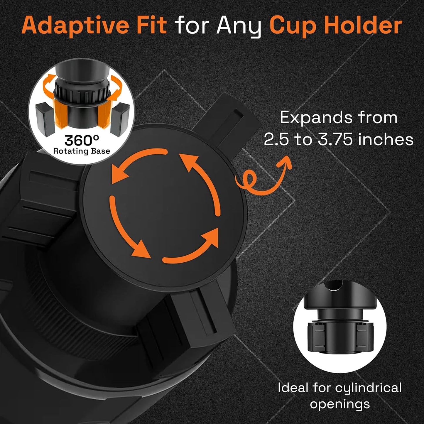 Car Cup Holder Expander 2 in 1, Expandable Cup Holder with Adjustable Base, The Upper Part Fits Yeti, Ramblers, Hydroflask, Other Large Bottles/Mugs, expandable to 3"-6.5"