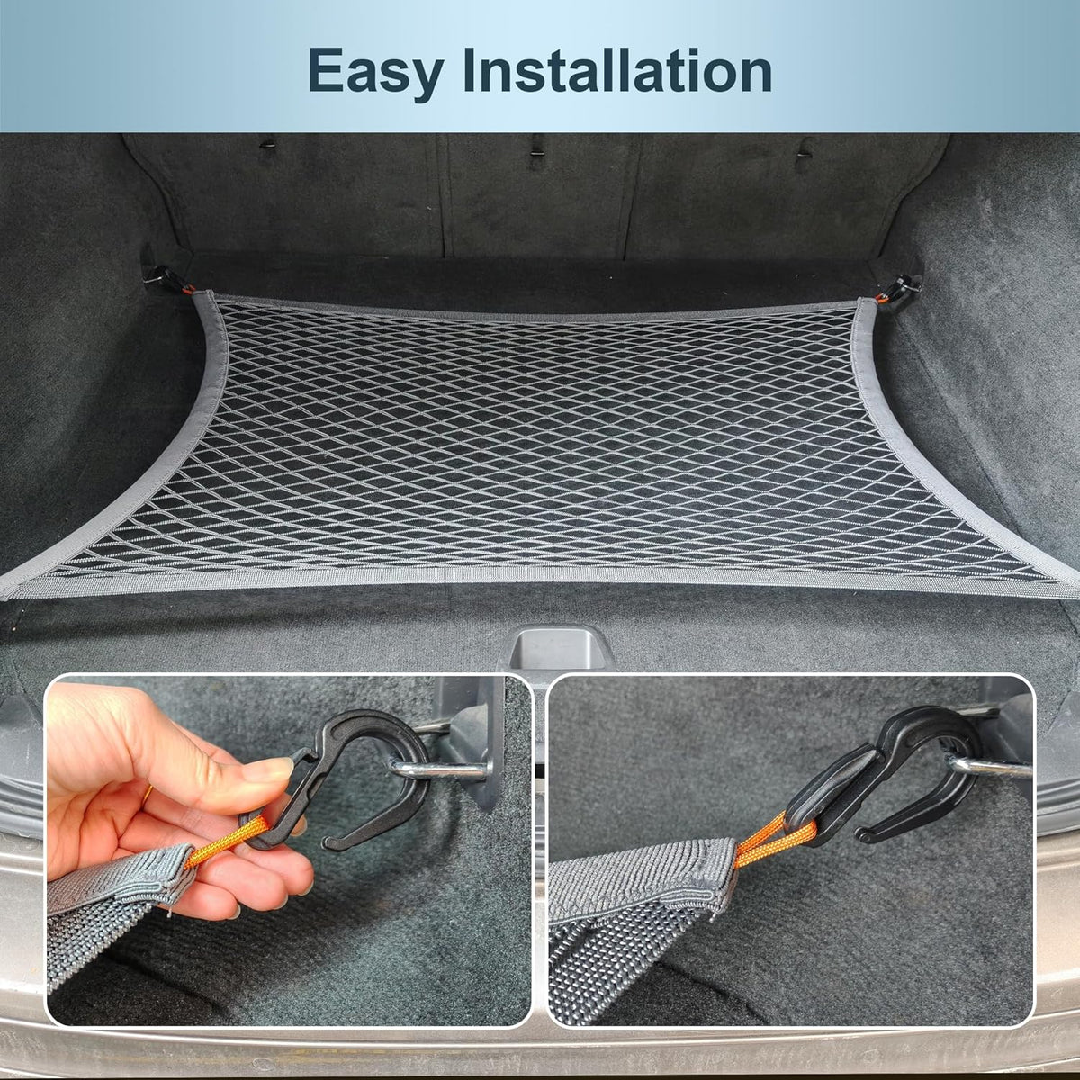Upgraded Cargo Net for Car Trunk SUV Truck Sedan, 27.5"x19.6" High Elastic Mesh Storage Net with Thickened ABS Hooks, 3000D Polyester & 2240D Spandex, Gray