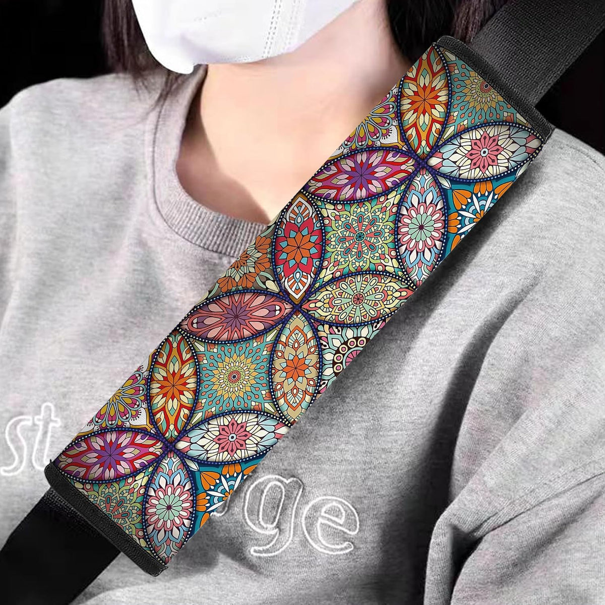 Car Seat Belt Pad Cover, 2-Pack Soft Car Safety Seat Belt Strap Shoulder Pad for Adults and Children, Suitable for Car Seat Belt, Backpack, Shoulder Bag (Pretty Mandala)