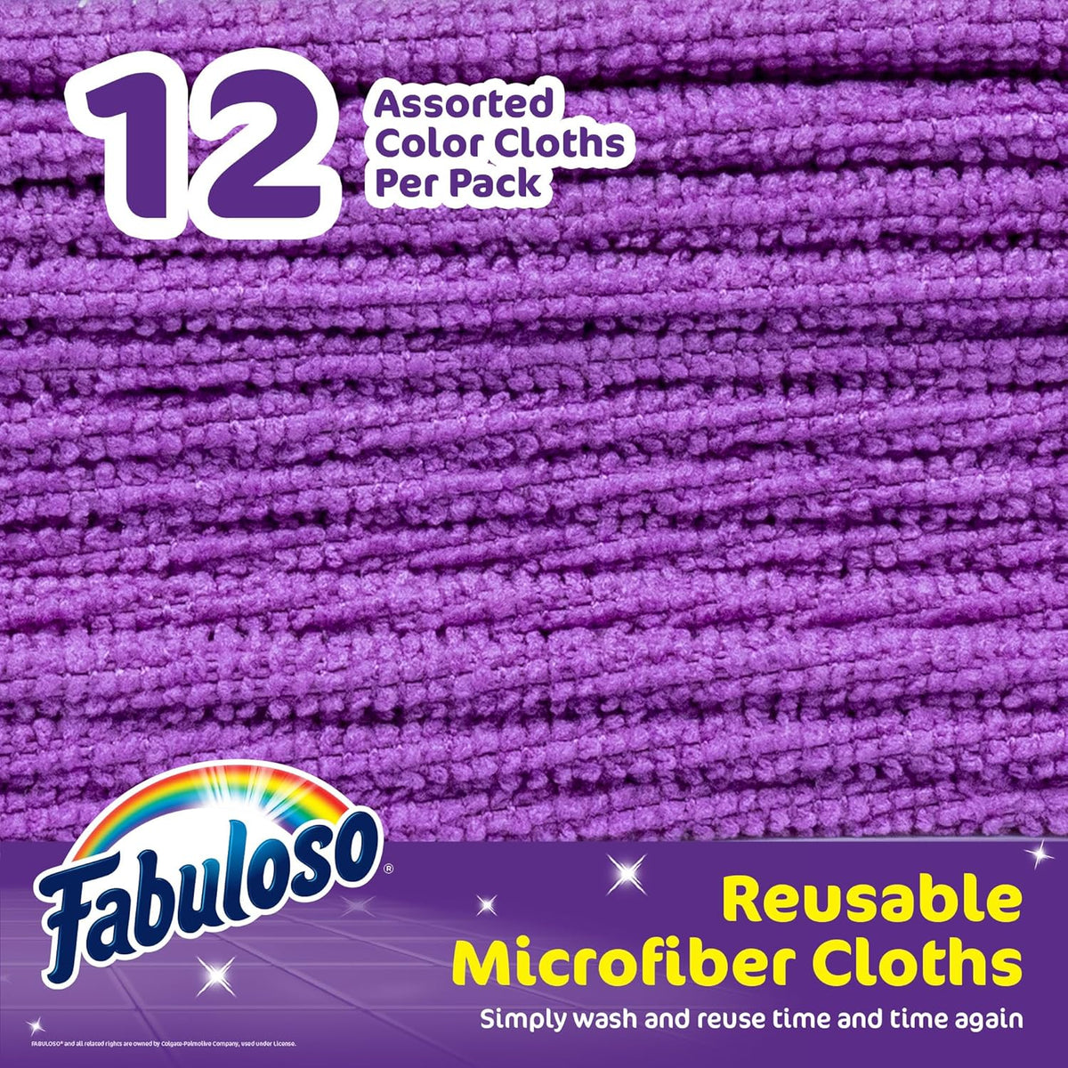 Fabuloso Microfiber Cleaning Cloths for Home & Car, Lint-Free Scratch-Free Rags for Glass, Kitchen & Wood, Reusable Machine Washable, Absorbent for Dusting & Wiping, Rainbow, 13 x 13 in, 8 Count