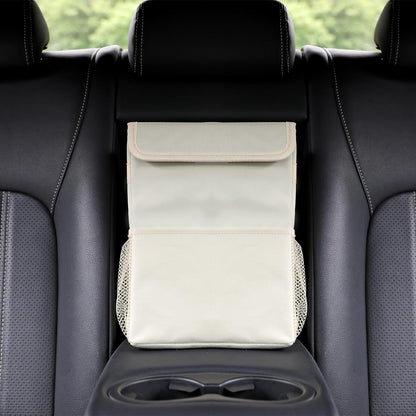 AOKJOY Car Garbage can with lid Leak Proof Vehicle Trash Can 3 Storage Pockets Hanging Waterproof car Trash Bag for SUV Beige