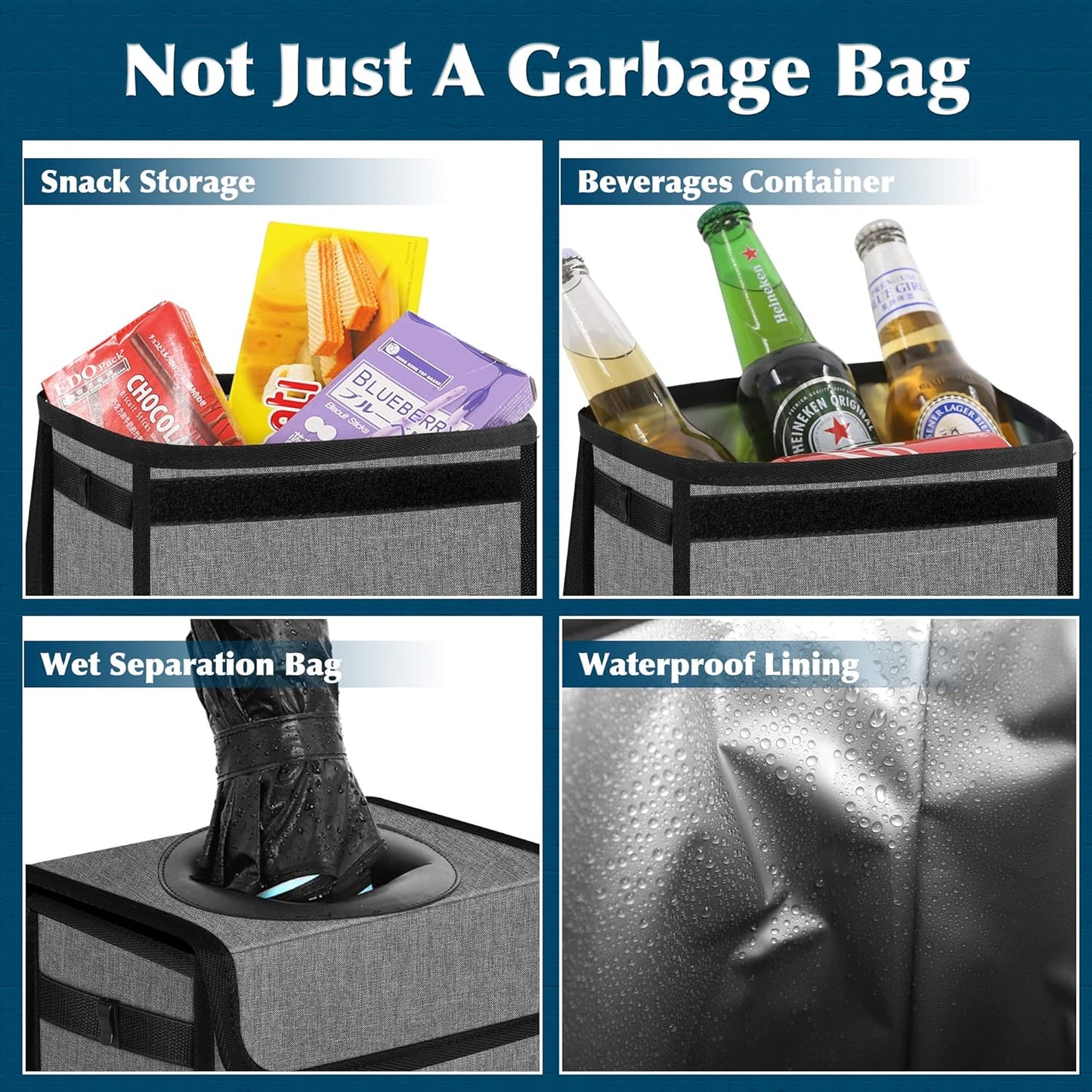 Femuar Leak Proof Car Trash Can with Lid - Waterproof Automotive Garbage Bin for SUVs, Collapsible and Portable Car Trash Bag, Black