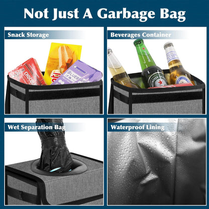 Femuar Leak Proof Car Trash Can with Lid - Waterproof Automotive Garbage Bin for SUVs, Collapsible and Portable Car Trash Bag, Black