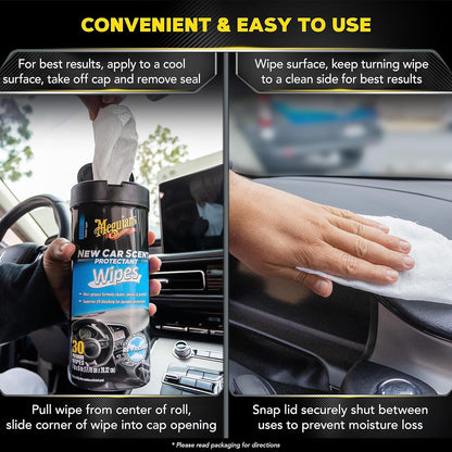 Meguiar’s New Car Scent Protectant Wipes, Car Wipes For Drivers & Detailers—Car Cleaning Wipes That Clean, Protect And Freshen; Car Interior Wipes For Cars, Trucks & Suvs - 30 Count