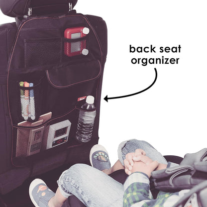 Diono Stow 'n Go Car Back Seat Organizer for Kids, Kick Mat Back Seat Protector, with 7 Storage Pockets, 2 Drinks Holders, Water Resistant, Durable Material, Black , 18x10x9 Inch (Pack of 1)