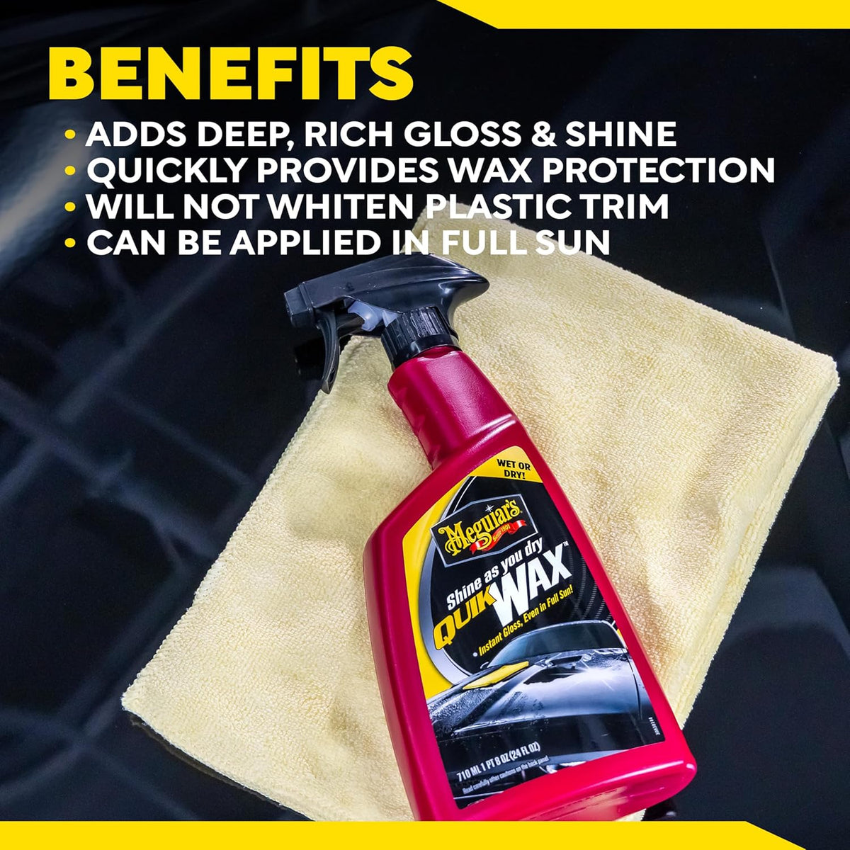 Meguiar’s Quik Wax, Spray Wax, Spray On Car Wax For Protection, Enhances Shine; Use On Exterior Paint And Clear Coat On Cars, Trucks & Suvs; Apply On Wet Or Dry Paint, Even In Direct Sunlight - 24 Oz