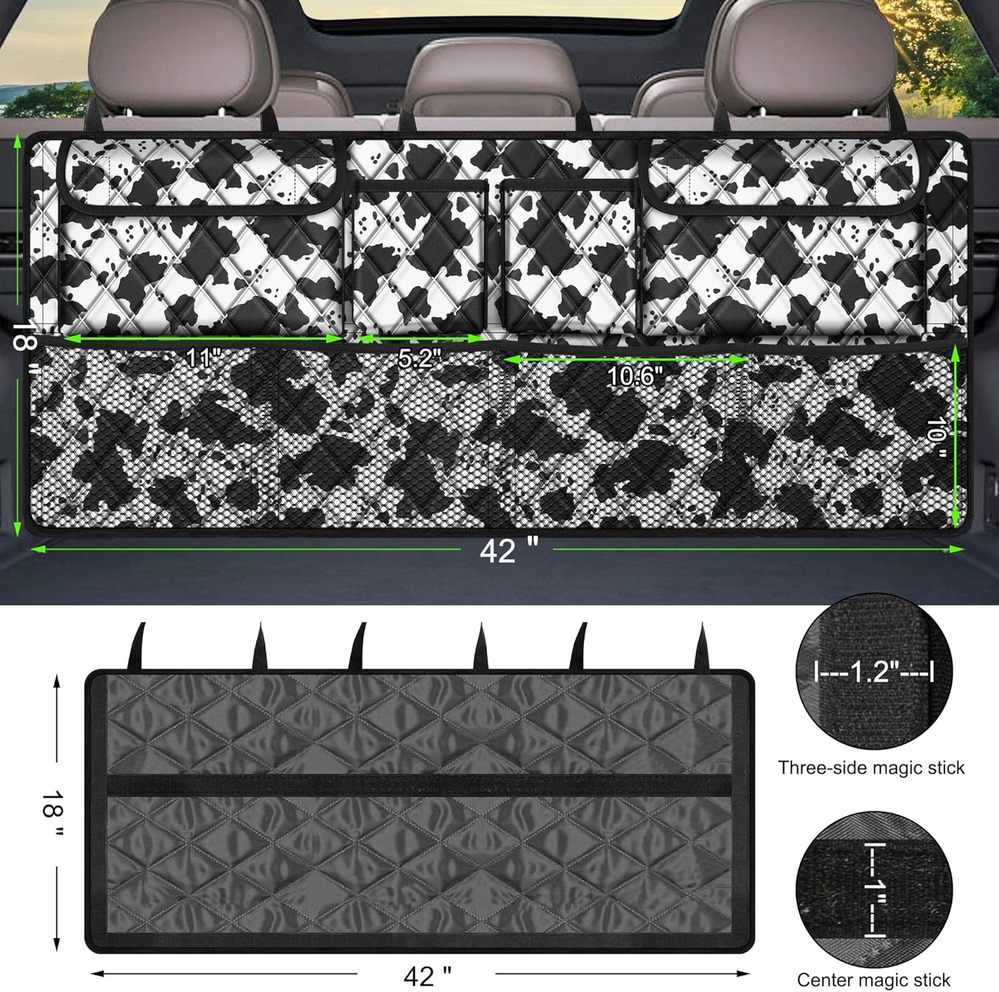 Femuar Car Trunk Organizer, Large Capacity Backseat Trunk Organizer (42"*18"), Collapsible Car Storage Bag with 8 Pockets, SUV/MPV/Truck - Black