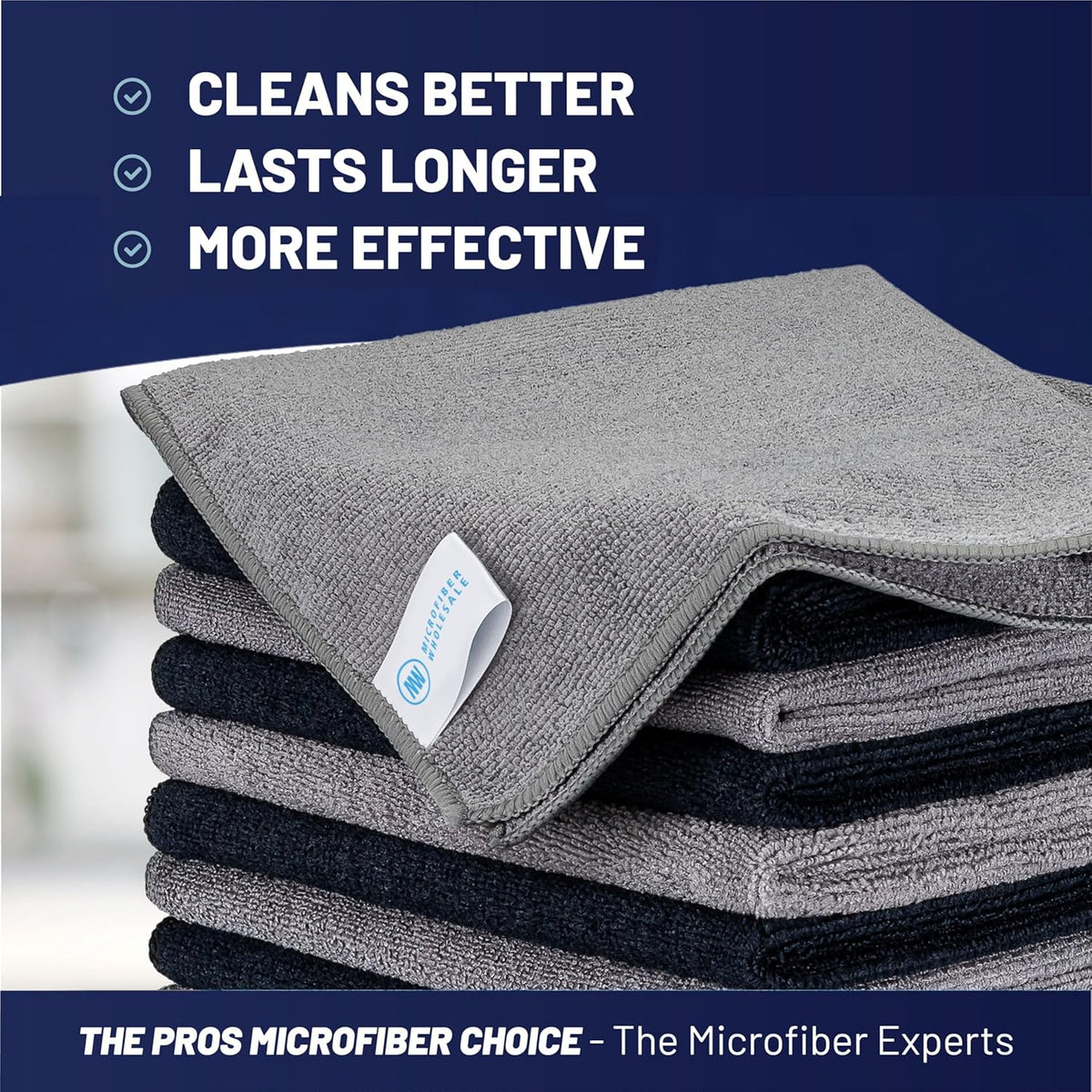 Microfiber Wholesale MW Pro 16x16 Auto Detailing Towels - Plush Car Drying Cloths for Wax Removal, Interiors & Body Shops - Scratch Free (Black, 12-Pack)