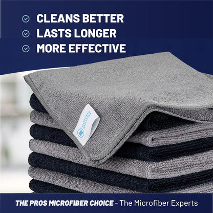 Microfiber Wholesale MW Pro 16x16 Auto Detailing Towels - Plush Car Drying Cloths for Wax Removal, Interiors & Body Shops - Scratch Free (Black, 12-Pack)