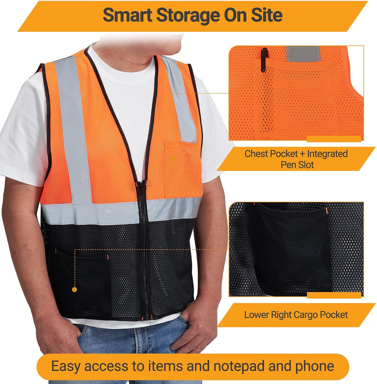 AYKRM 2 Pocket Mesh High Visibility Reflective Safety Vest for men & Women ANSI/ISEA 107 Standards