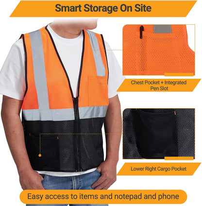 AYKRM 2 Pocket Mesh High Visibility Reflective Safety Vest for men & Women ANSI/ISEA 107 Standards