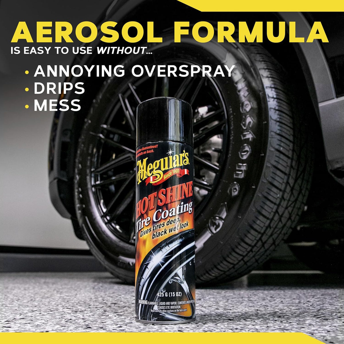 Meguiar's Hot Shine High Gloss Tire Coating, 6 Pack (6 x 15 oz = 90 oz Total) Aerosol Tire Shine Spray for Deep Black Wet Look Tires on Cars Trucks and SUVs After Car Wash Detailing