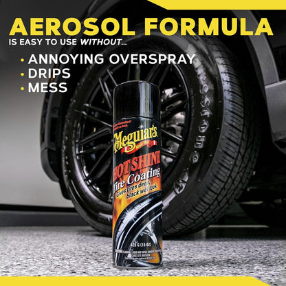 Meguiar's Hot Shine High Gloss Tire Coating, 6 Pack (6 x 15 oz = 90 oz Total) Aerosol Tire Shine Spray for Deep Black Wet Look Tires on Cars Trucks and SUVs After Car Wash Detailing